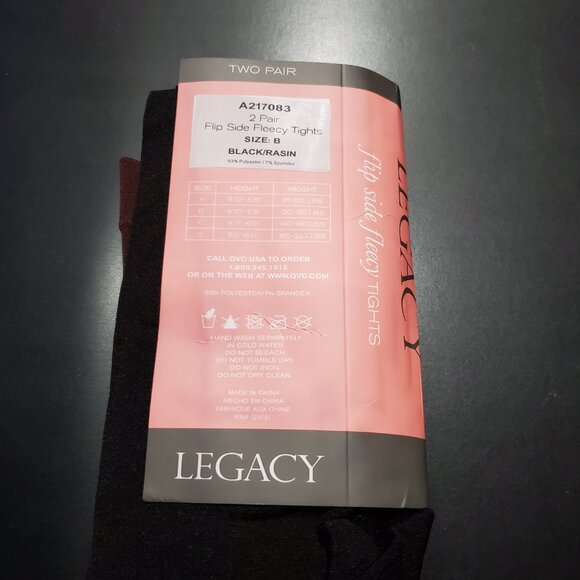 Legacy Footed Fleecy Tights, 2 Pack, Black and Raisin, Size B, NWOT - Picture 3 of 8